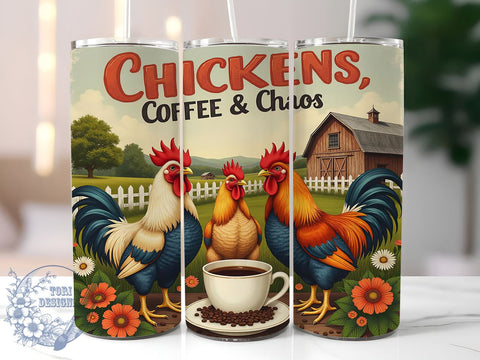 Funny Coffee Chaos Chicken 20oz Tumbler, Coffee Chaos Tumbler, 20oz Wrap, Sublimation Tumbler, Chicken Lover Gift, Humorous Tumbler, Farmhouse Style Tumbler Sublimation ToriDesigns 