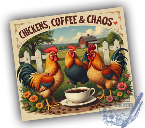 Funny Coffee Chaos Chicken 20oz Tumbler, Coffee Chaos Tumbler, 20oz Wrap, Sublimation Tumbler, Chicken Lover Gift, Humorous Tumbler, Farmhouse Style Tumbler Sublimation ToriDesigns 
