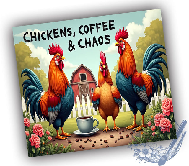 Funny Coffee Chaos Chicken 20oz Tumbler, Coffee Chaos Tumbler, 20oz Wrap, Sublimation Tumbler, Chicken Lover Gift, Humorous Tumbler, Farmhouse Style Tumbler Sublimation ToriDesigns 