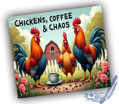 Funny Coffee Chaos Chicken 20oz Tumbler, Coffee Chaos Tumbler, 20oz Wrap, Sublimation Tumbler, Chicken Lover Gift, Humorous Tumbler, Farmhouse Style Tumbler Sublimation ToriDesigns 