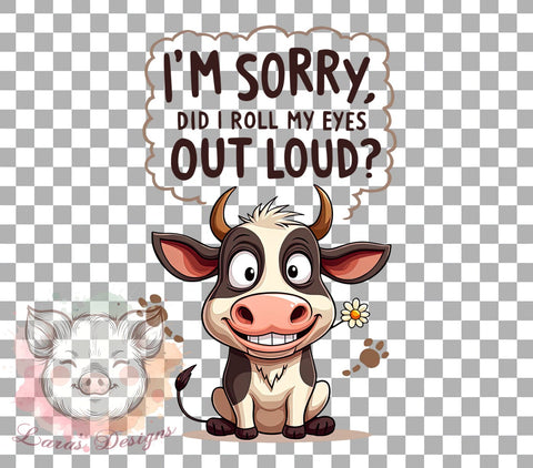 Funny Cow Art, Sarcastic Quote, Eye Roll Humor, Cow PNG, Whimsical Design, Animal Sublimation, Digital Download, Cute Cow Gift Sublimation Lara' s Designs 
