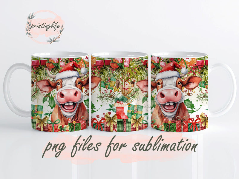 Funny Cow Christmas Mug Wrap PNG Sublimation 11oz, Christmas Wrap Designs, Christmas Sublimation Designs Sublimation PrintingLife 