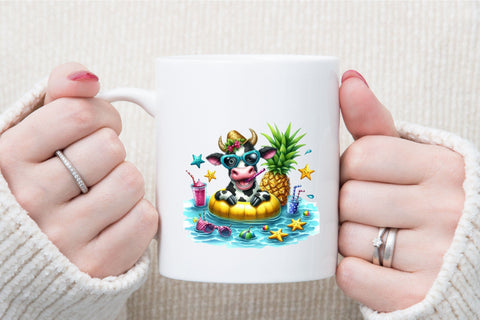 Funny Cow in Pool Party Clipart Bundle Sublimation designartist 
