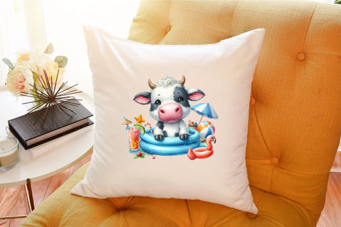 Funny Cow in Pool Party Clipart Bundle Sublimation designartist 