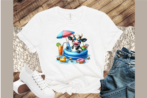 Funny Cow in Pool Party Clipart Bundle Sublimation designartist 