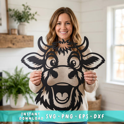 Funny Cow Laser SVG | Cute Cow Face DXF Png Eps | Farm Animal Metal Wall Art Cut File | CNC Plasma Laser Cut Design | Instant Download SVG HappyDesignStudio 