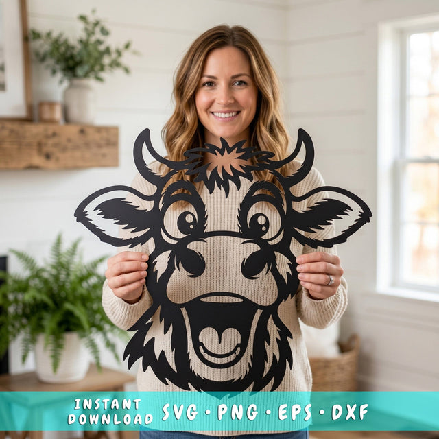 Funny Cow Laser SVG | Cute Cow Face DXF Png Eps | Farm Animal Metal Wall Art Cut File | CNC Plasma Laser Cut Design | Instant Download SVG HappyDesignStudio 