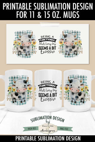 Funny Cow Sublimation Mug Design - Sublimation Mug - 11 & 15 oz. PNG Sublimation Ewe-N-Me Designs 