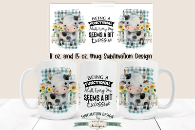 Funny Cow Sublimation Mug Design - Sublimation Mug - 11 & 15 oz. PNG Sublimation Ewe-N-Me Designs 