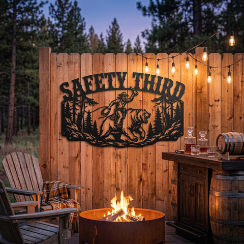 Funny Cowboy Laser SVG | Safety Third Bear Rider DXF File | Plasma CNC Cut File | Rustic Cabin Decor Laser Cut Design SVG HappyDesignStudio 