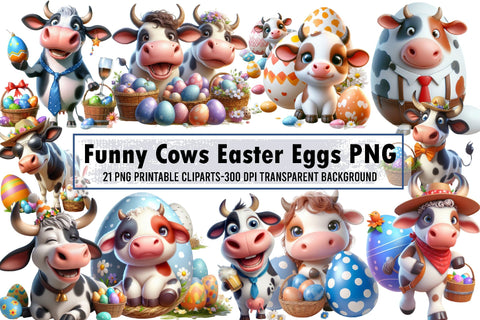 Funny Cows Easter Eggs Png Bundle Sublimation designartist 