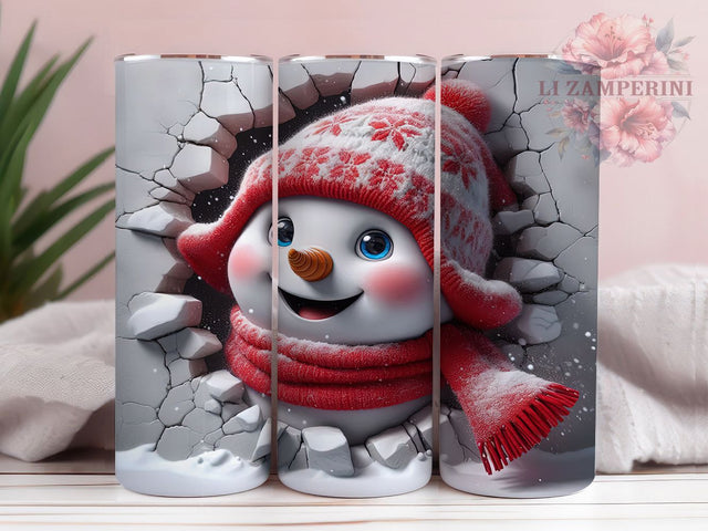 Funny Cracked Wall Snowman Tumbler, Cracked Wall Christmas Wrap, Humorous Holiday Sublimation, Festive Snowman Cup, 20Oz Skinny Tumbler Wrap, Comical Winter Mug, Jolly Snowman Design Sublimation Li Zamperini 