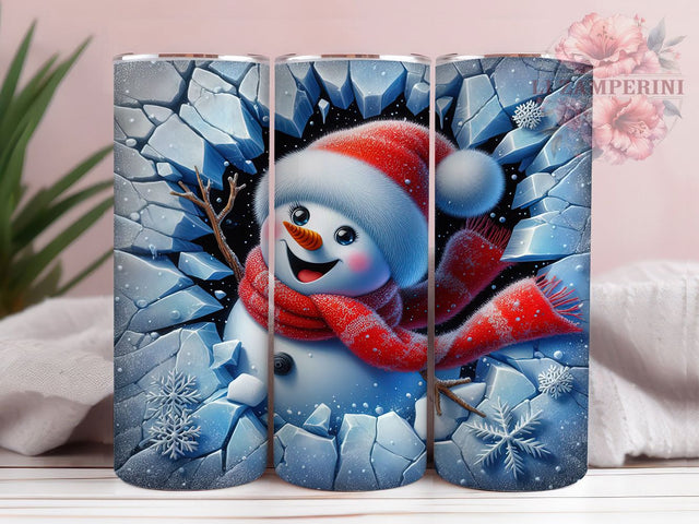 Funny Cracked Wall Snowman Tumbler, Cracked Wall Christmas Wrap, Humorous Holiday Sublimation, Festive Snowman Cup, 20Oz Skinny Tumbler Wrap, Comical Winter Mug, Jolly Snowman Design Sublimation Li Zamperini 