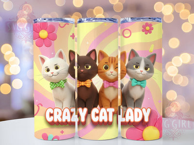 Funny Crazy Cat Lady Tumbler, Funny Cat Lovers Wrap, Cute Kitty Design, Sublimation Cup, 20oz Skinny Tumbler, Humor Cat Drinkware, Cat Lady Style Sublimation SvggirlplusArt 