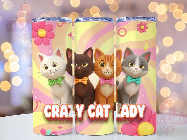 Funny Crazy Cat Lady Tumbler, Funny Cat Lovers Wrap, Cute Kitty Design, Sublimation Cup, 20oz Skinny Tumbler, Humor Cat Drinkware, Cat Lady Style Sublimation SvggirlplusArt 
