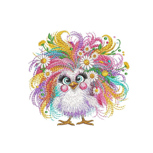 Funny Crazy Chicken Embroidery Design, Floral Chicken Machine Embroidery File, 3 sizes, Instant Download Embroidery/Applique DESIGNS Nino Nadaraia 