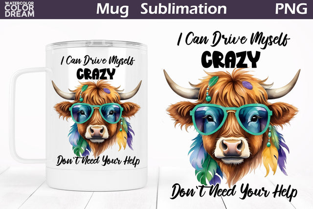 Funny Crazy Cow Mug Sublimation WatercolorColorDream 