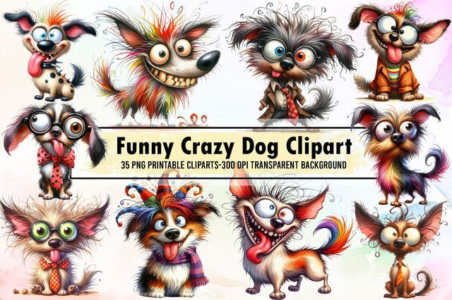 Funny Crazy Dog Clipart Bundle Sublimation designartist 