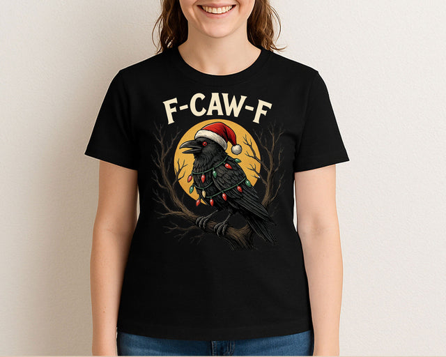Funny Crow Christmas F-Caw-F Crow Santa Hat & Lights PNG SVG BillahCrafts 