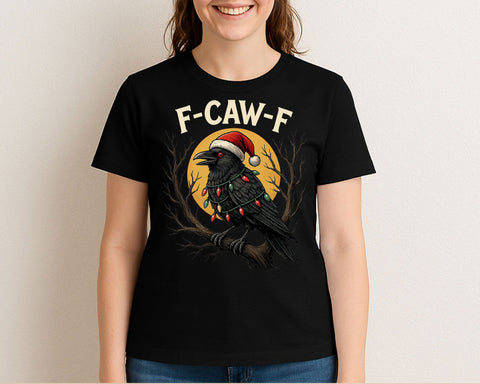Funny Crow Christmas F-Caw-F Crow Santa Hat & Lights PNG SVG BillahCrafts 