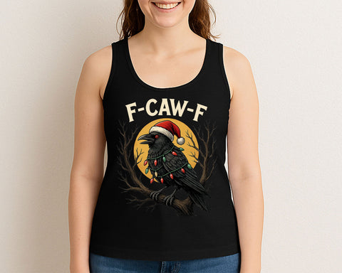 Funny Crow Christmas F-Caw-F Crow Santa Hat & Lights PNG SVG BillahCrafts 