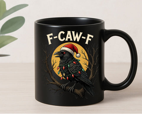 Funny Crow Christmas F-Caw-F Crow Santa Hat & Lights PNG SVG BillahCrafts 