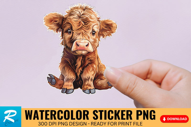 Funny Cute Highland Baby Cow Sticker Clipart Sublimation Regulrcrative 