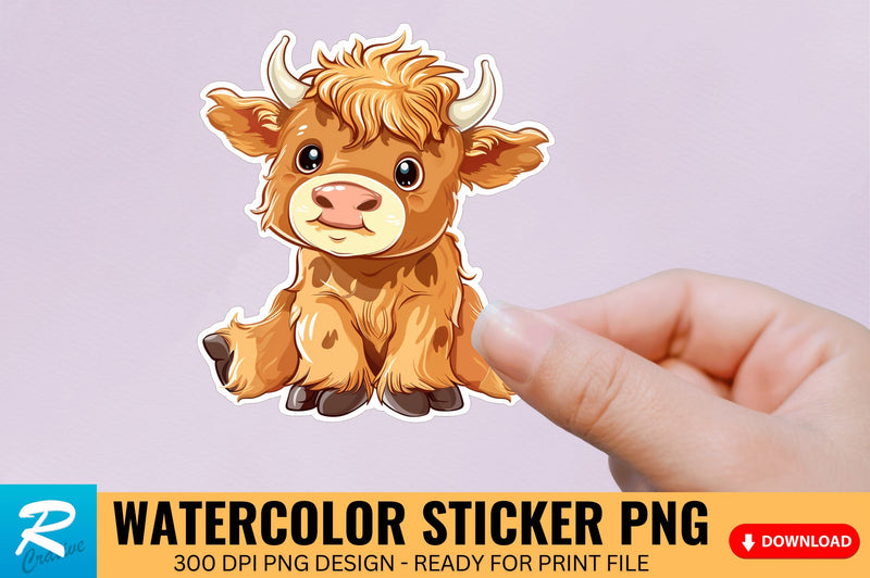 Funny Cute Highland Baby Cow Sticker Clipart Sublimation Regulrcrative 