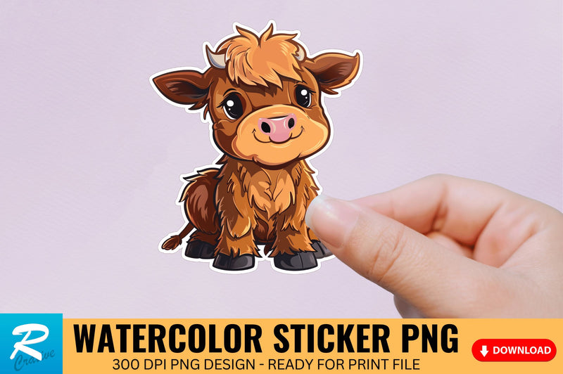 Funny Cute Highland Baby Cow Sticker Clipart Sublimation Regulrcrative 