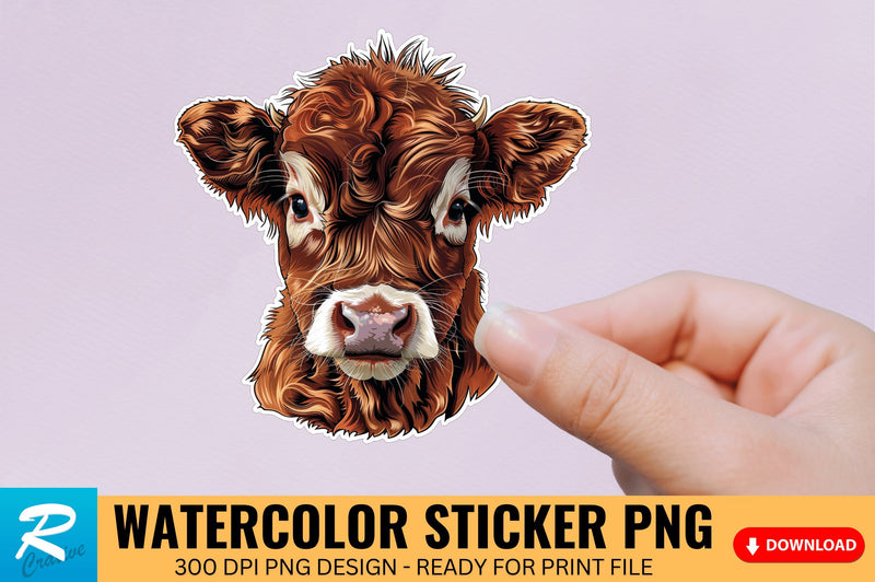Funny Cute Highland Baby Cow Sticker Clipart Sublimation Regulrcrative 