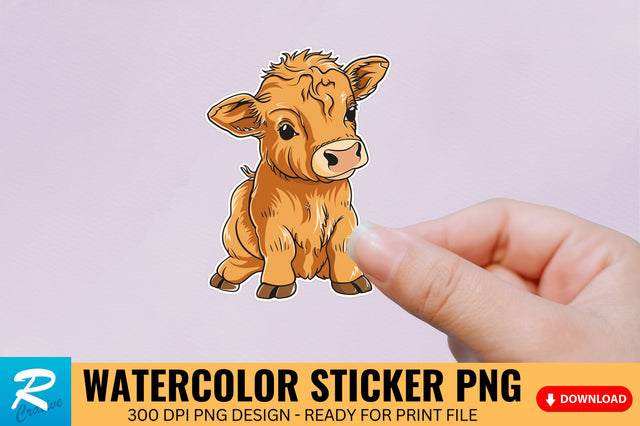 Funny Cute Highland Baby Cow Sticker Clipart Sublimation Regulrcrative 