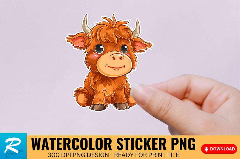 Funny Cute Highland Baby Cow Sticker Clipart Sublimation Regulrcrative 
