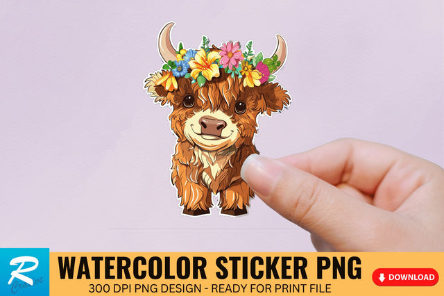 Funny Cute Highland Baby Cow Sticker Clipart Sublimation Regulrcrative 