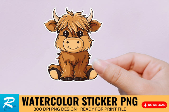 Funny Cute Highland Baby Cow Sticker Clipart Sublimation Regulrcrative 