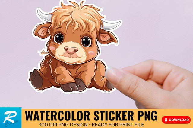 Funny Cute Highland Baby Cow Sticker Clipart Sublimation Regulrcrative 