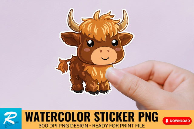 Funny Cute Highland Baby Cow Sticker Clipart Sublimation Regulrcrative 