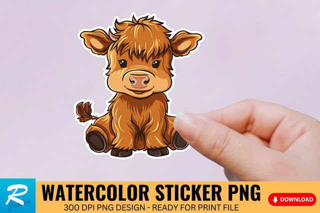 Funny Cute Highland Baby Cow Sticker Clipart Sublimation Regulrcrative 