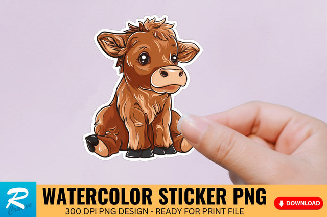 Funny Cute Highland Baby Cow Sticker Clipart Sublimation Regulrcrative 