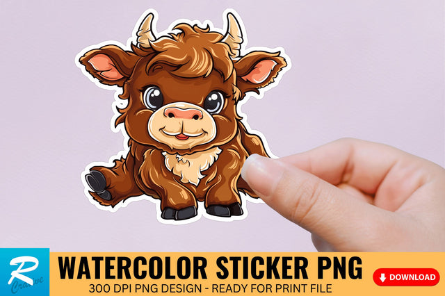 Funny Cute Highland Baby Cow Sticker Clipart Sublimation Regulrcrative 