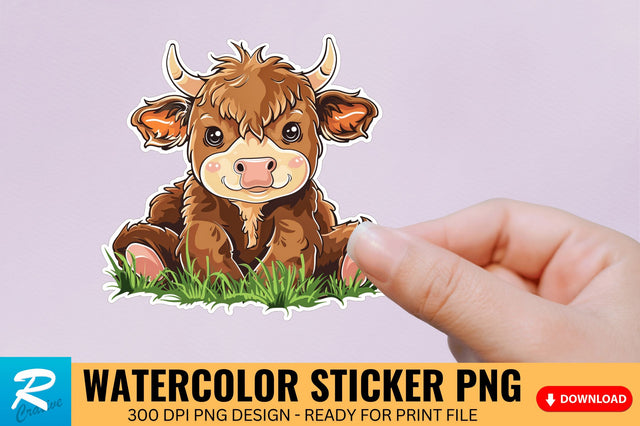 Funny Cute Highland Baby Cow Sticker Clipart Sublimation Regulrcrative 