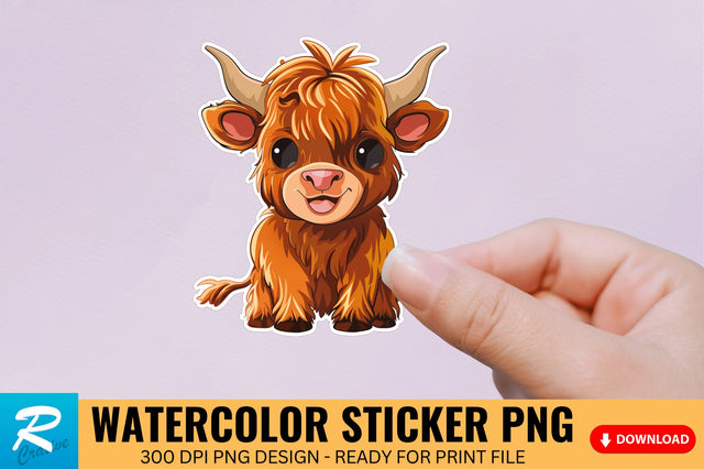 Funny Cute Highland Baby Cow Sticker Clipart Sublimation Regulrcrative 