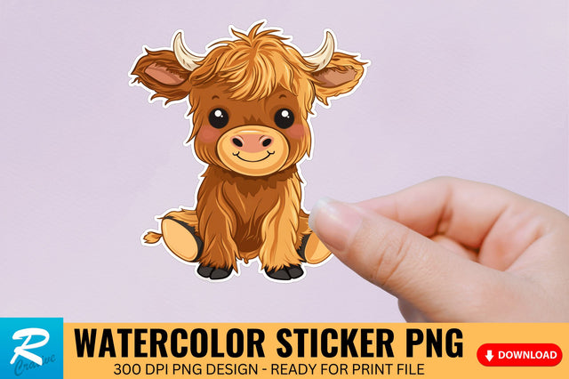 Funny Cute Highland Baby Cow Sticker Clipart Sublimation Regulrcrative 