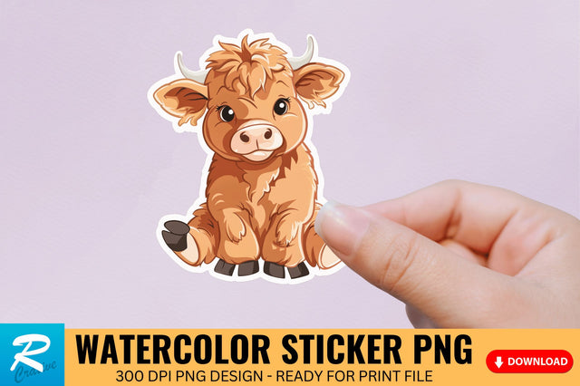 Funny Cute Highland Baby Cow Sticker Clipart Sublimation Regulrcrative 