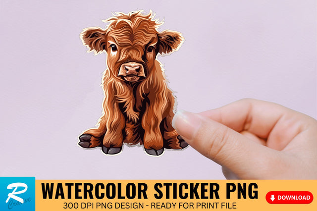 Funny Cute Highland Baby Cow Sticker Clipart Sublimation Regulrcrative 