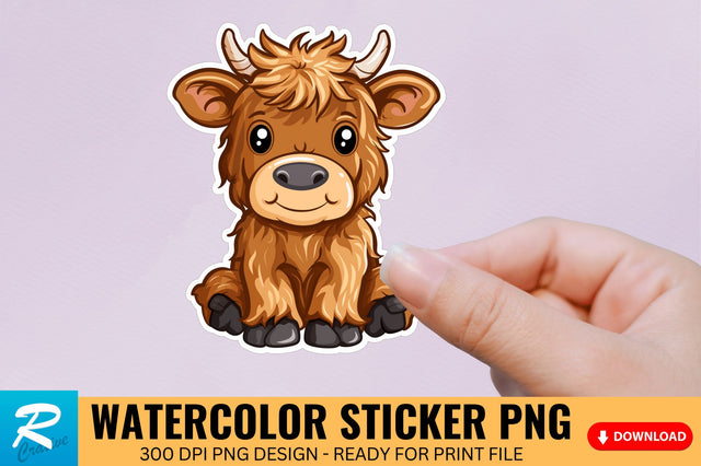 Funny Cute Highland Baby Cow Sticker Clipart Sublimation Regulrcrative 