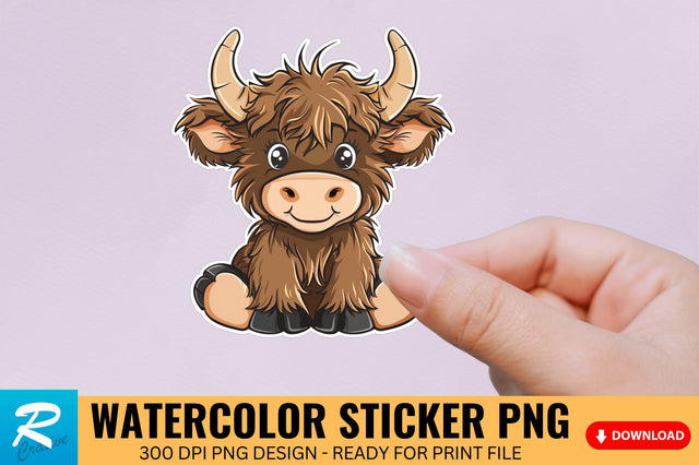 Funny Cute Highland Baby Cow Sticker Clipart Sublimation Regulrcrative 