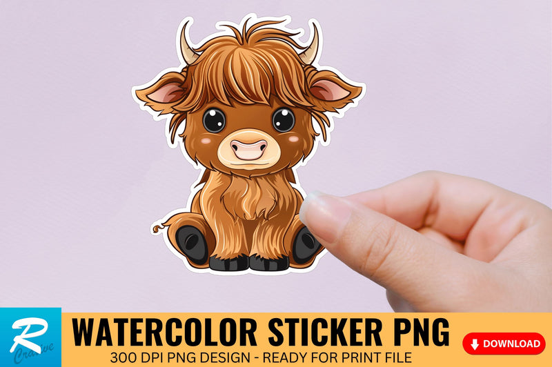 Funny Cute Highland Baby Cow Sticker Clipart Sublimation Regulrcrative 