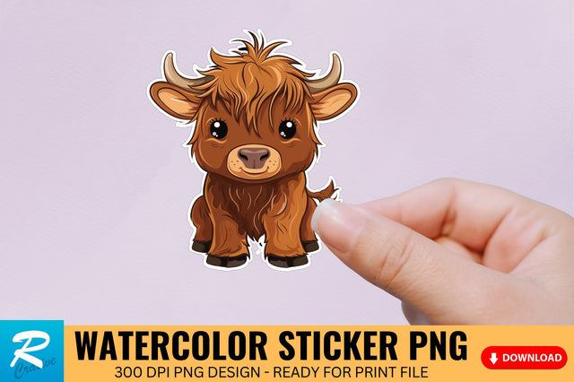 Funny Cute Highland Baby Cow Sticker Clipart Sublimation Regulrcrative 