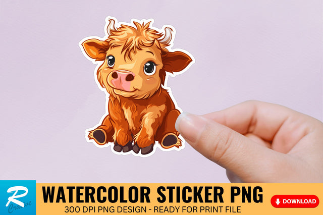 Funny Cute Highland Baby Cow Sticker Clipart Sublimation Regulrcrative 