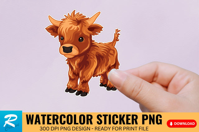 Funny Cute Highland Baby Cow Sticker Clipart Sublimation Regulrcrative 